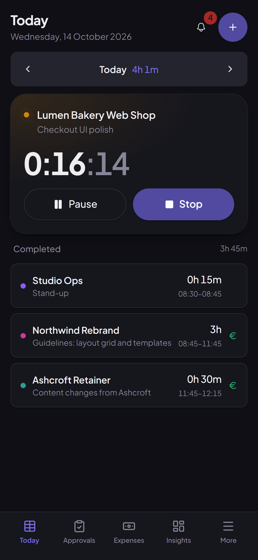 ClockDoc on a phone, from the home screen.