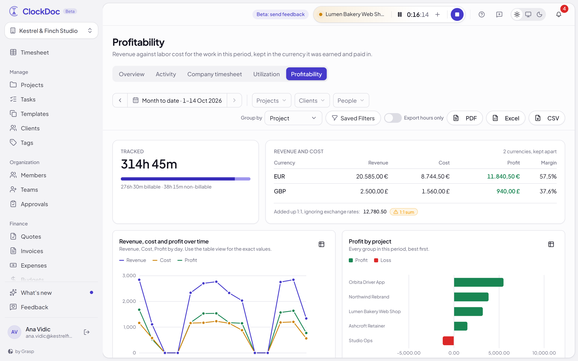 The profitability report: which projects and clients actually pay.