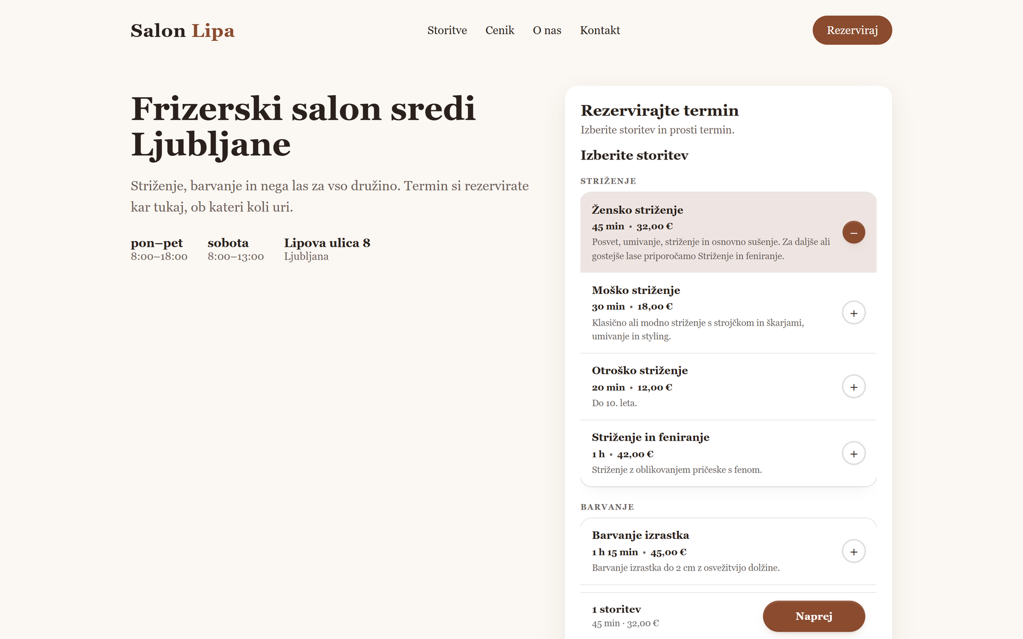 booking on the salon's own website