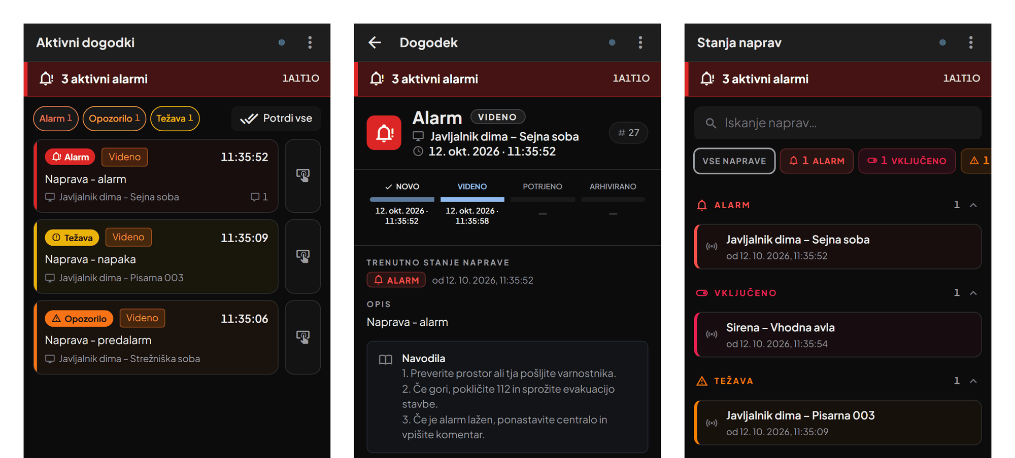 Detail C. Active events, a single event and device states on a phone.
