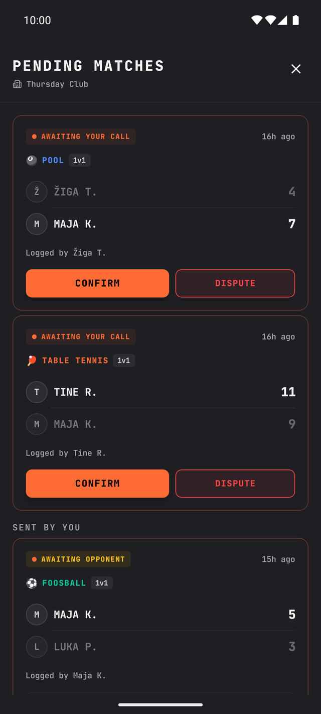 A ranked result waiting for the opponent to confirm.