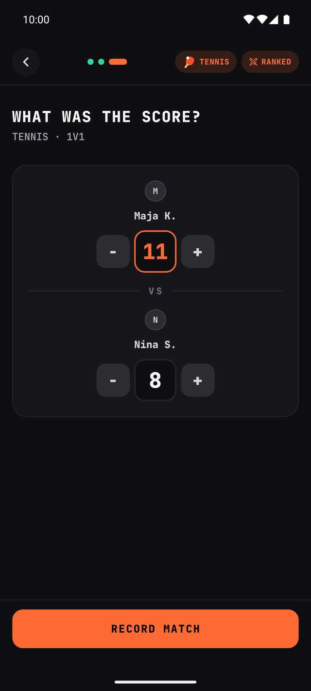 Logging a match: entering the score.